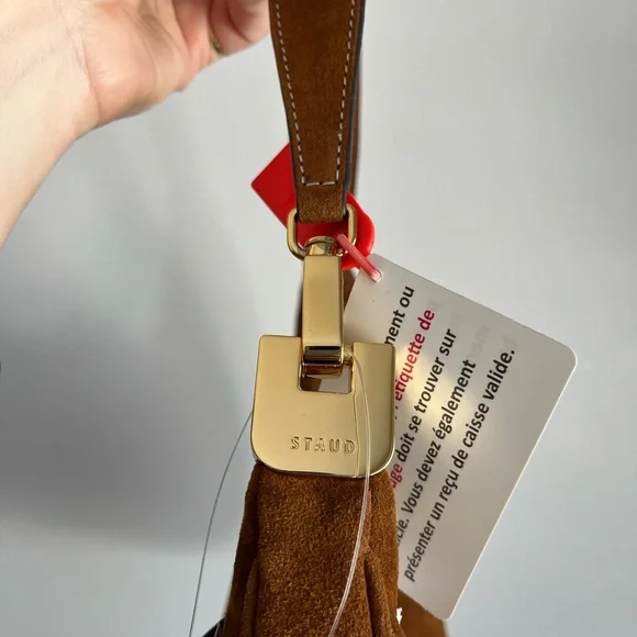 STAUD Cognac Suede Shoulder Bag with Gold Hardware - Picture 3 of 6